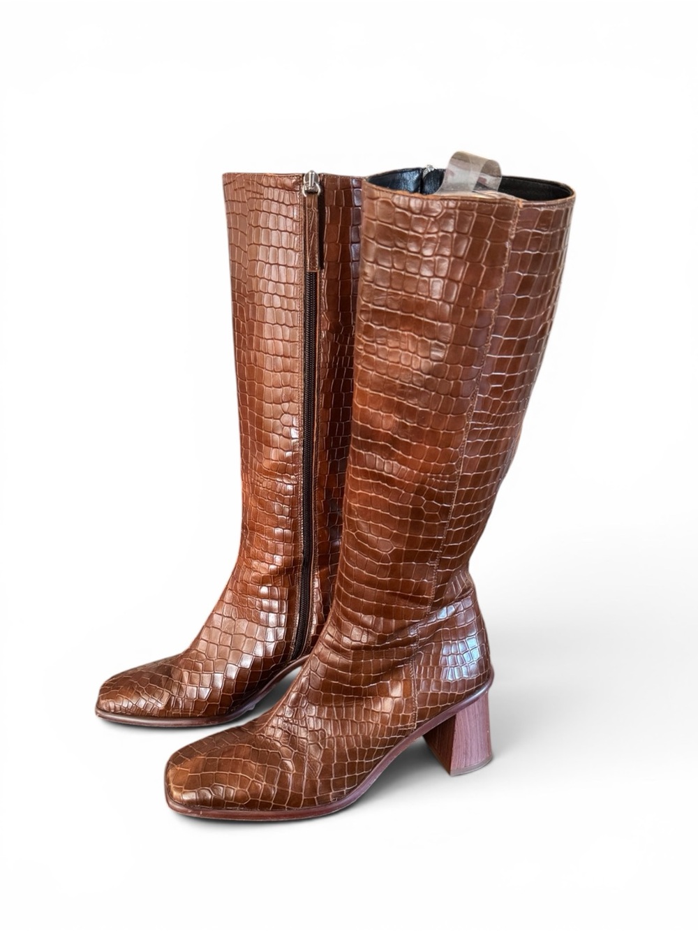 Alohas East Knee-High Boots in Brown Crocodile